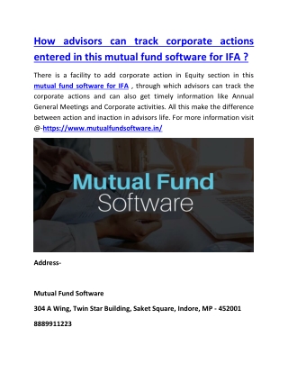 How advisors can track corporate actions entered in this mutual fund software for IFA ?