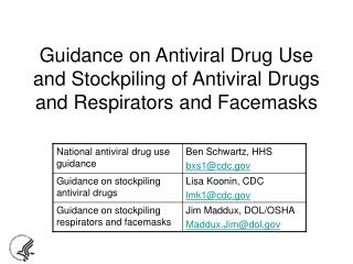 Guidance on Antiviral Drug Use and Stockpiling of Antiviral Drugs and Respirators and Facemasks