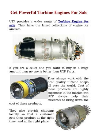 Get Powerful Turbine Engines For Sale