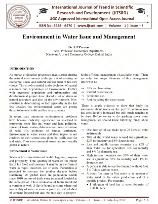 Environment in Water Issue and Management.