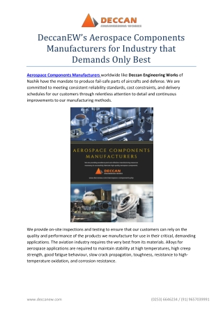 DeccanEW’s Aerospace Components Manufacturers for Industry that Demands Only Best