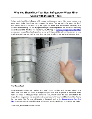 Why You Should Buy Your Next Refrigerator Water Filter Online with Discount Filters