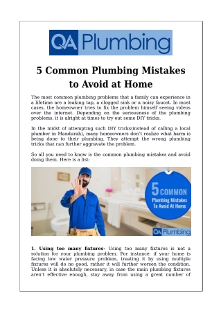 5 Common Plumbing Mistakes to Avoid at Home