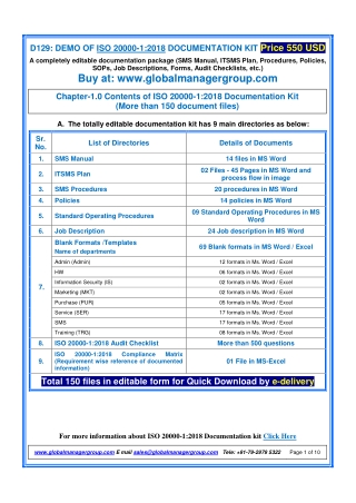 ISO 20000 Documentation Kit for ITSMS Certification