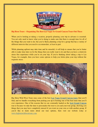 Big Horn Tours – Organizing The Best Las Vegas To Grand Canyon Tours Out There