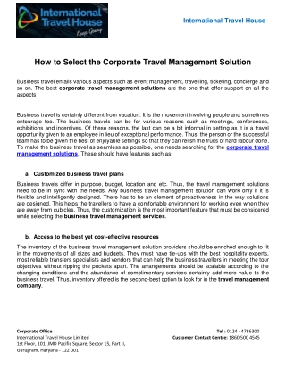 How to Select the Corporate Travel Management Solution