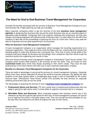 The Need for End to End Business Travel Management for Corporates