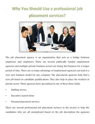 Why You Should Use a professional job placement services?