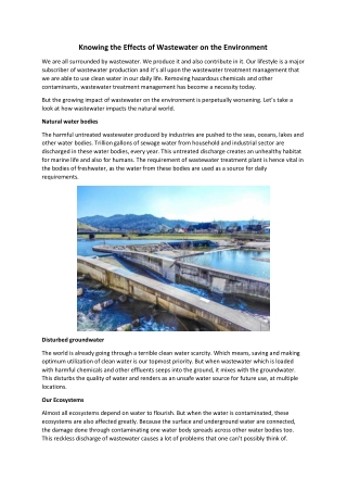 Knowing the Effects of Wastewater on the Environment