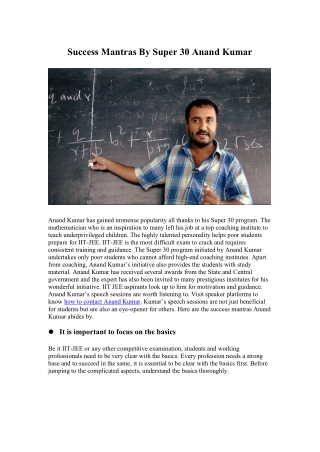 SUCCESS MANTRAS BY SUPER 30 ANAND KUMAR