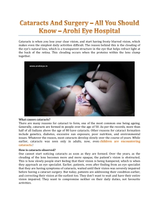 Cataracts And Surgery – All You Should Know - Arohi Eye Hospital