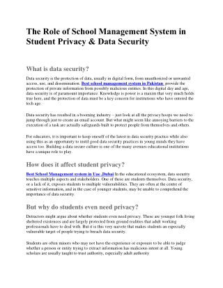 The Role of School Management System in Student Privacy & Data Security