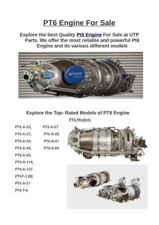 Powerful Model of PT6 Engine For Sale