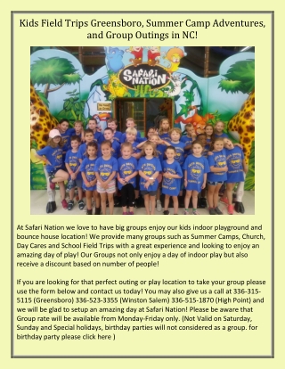 Kids Field Trips Greensboro, Summer Camp Adventures, and Group Outings in NC!