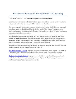 Be The Best Version Of Yourself With Life Coaching