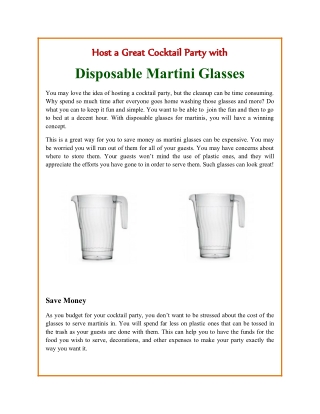 Host a Great Cocktail Party with Disposable Martini Glasses