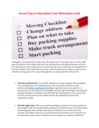 Secret Tips to Smoothen Your Relocation Task
