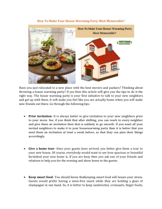 How To Make Your House-Warming Party Most Memorable?