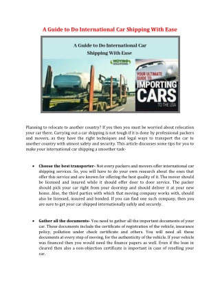 A Guide to Do International Car Shipping With Ease