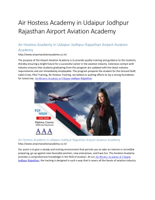 Air Hostess Academy in Udaipur Jodhpur Rajasthan Airport Aviation Academy