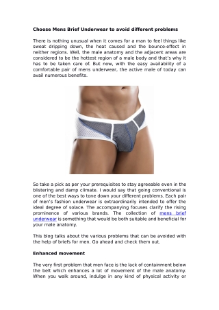Choose Mens Brief Underwear to avoid different problems