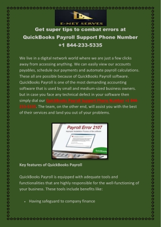 QuickBooks Payroll Support Phone Number 1 844-233-5335