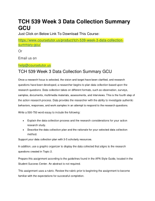 TCH 539 Week 3 Data Collection Summary GCU