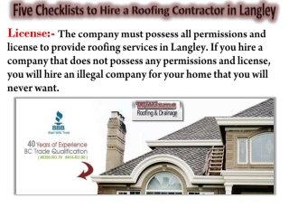 Five Checklists to Hire a Roofing Contractor in Langley