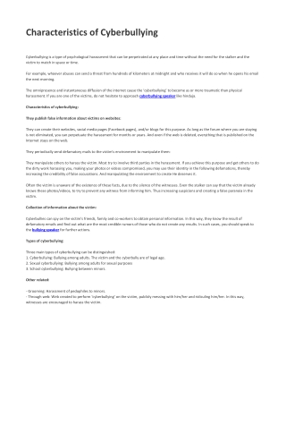 Characteristics of Cyberbullying