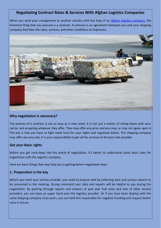 Negotiating Contract Rates & Services With Afghan Logistics Companies