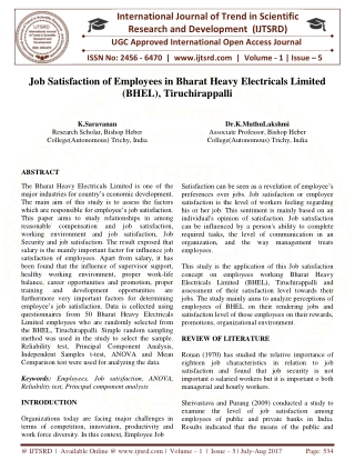 Job Satisfaction of Employees in Bharat Heavy Electricals Limited BHEL , Tiruchirappalli