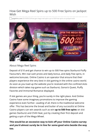 How Get Mega Reel Spins up to 500 Free Spins on Jackpot Wish