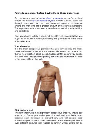 Points to remember before buying Mens Sheer Underwear