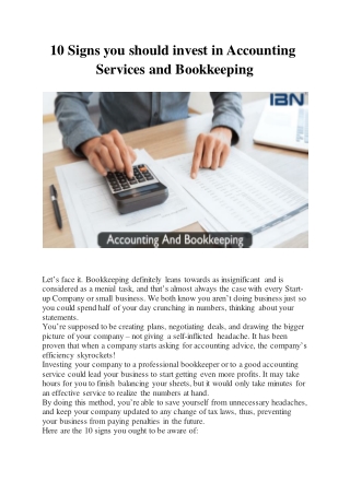 10 Signs you should invest in Accounting Services and Bookkeeping