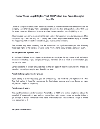 Know These Legal Rights That Will Protect You From Wrongful Layoffs