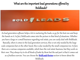 What are the important lead generations offered by Boldleads?