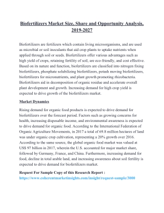 Biofertilizers Market Size, Share and Opportunity Analysis, 2019-2027