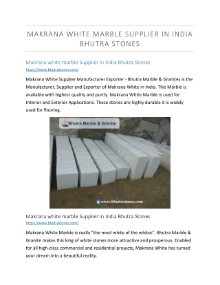 Makrana white marble Supplier in India Bhutra Stones