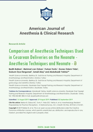 American Journal of Anesthesia & Clinical Research