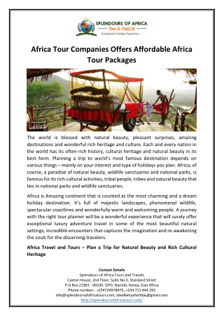 Africa Tour Companies Offers Affordable Africa Tour Packages