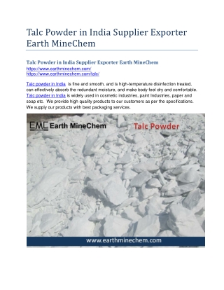 Talc Powder in India Supplier Exporter Earth MineChem