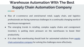 Warehouse Automation WIth The Best Supply Chain Automation Company