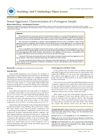 Sexual Aggressors, Characterization of a Portuguese Sample