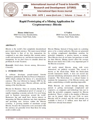 Rapid Prototyping of a Mining Application for Cryptocurrency Bitcoin