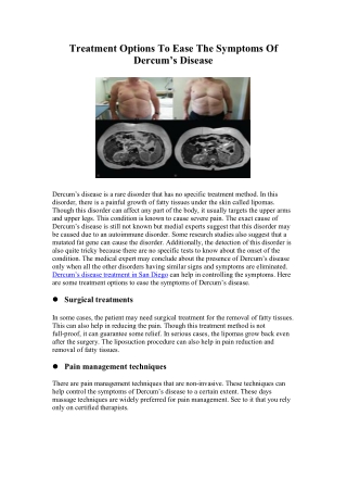 Treatment Options To Ease The Symptoms Of Dercum’s Disease