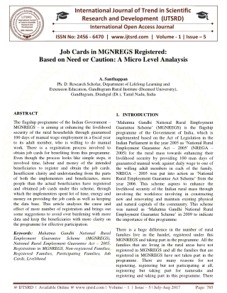 Job Cards in MGNREGS Registered Based on Need or Caution A Micro Level Analaysis