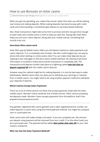 How to use Bonuses on Aztec casino