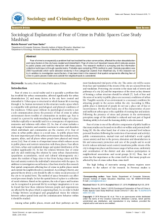 Sociological Explanation of Fear of Crime in Public Spaces Case Study Mashhad