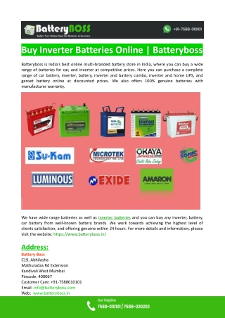 Buy Inverter Batteries Online