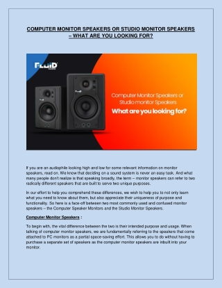 Computer Monitors Speakers Or Studio Monitor Speaker – What Are You Looking For?
